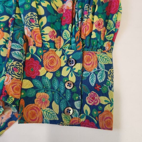 Sundance Rosie Vines Puff Sleeve Blouse M Multicolor Button Up Cottage Prairie - Picture 6 of 10